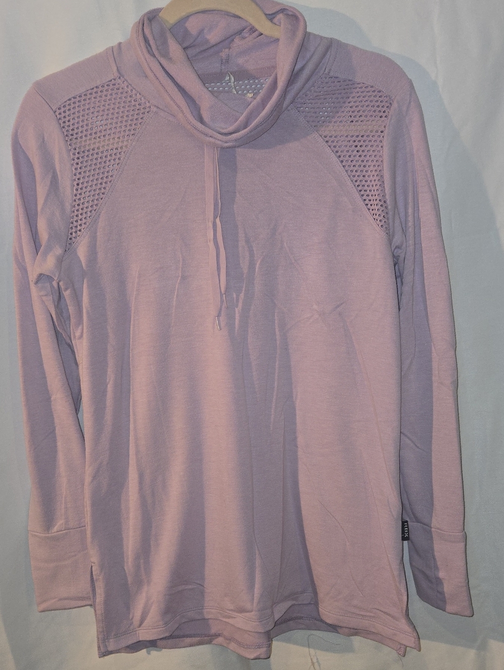 RBX Dusty Lavender Cowl Neck Pullover with Mesh Shoulders